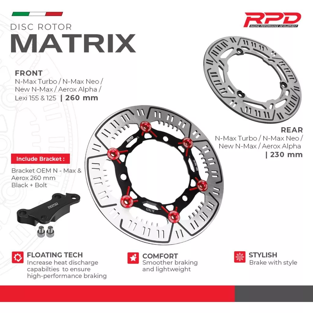 RPD Matrix Disc Rotor Floating Depan & Belakang untuk Yamaha NMAX & Aerox | Cakram Racing Anti Karat & Rem Lebih Pakem